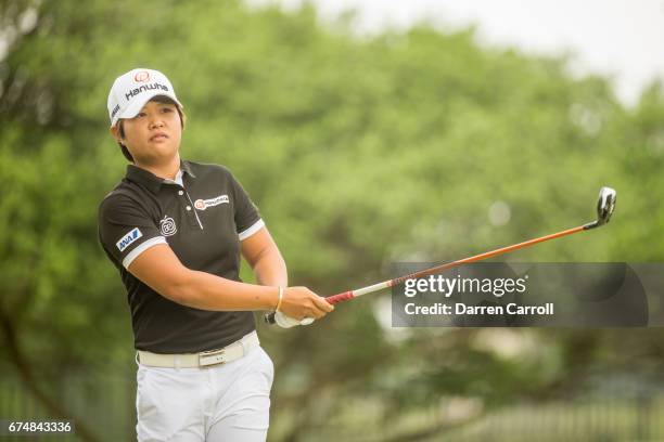 Haru Nomura of Japan plays her tee shot at the second hole during the third round of the Volunteers of America North Texas Shootout at Las Colinas...