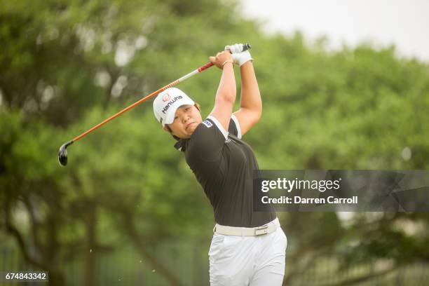 Haru Nomura of Japan plays her tee shot at the second hole during the third round of the Volunteers of America North Texas Shootout at Las Colinas...