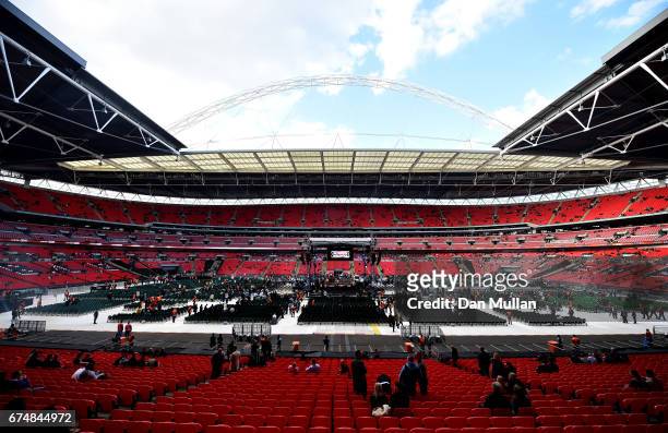 Fans begin to take their seats prior to the first fight at Wembley Stadium on April 29, 2017 in London, England.