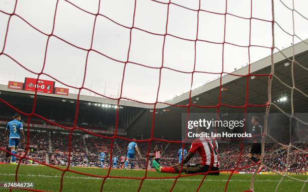 Jermain Defoe of Sunderland reacts after having his shot saved during the Premier League match between Sunderland AFC and AFC Bournemouth at Stadium...