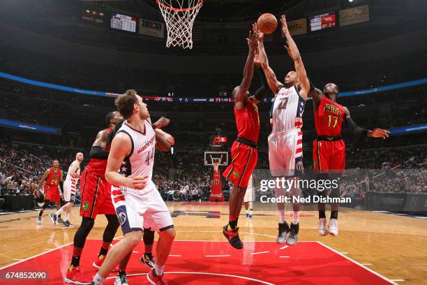 Otto Porter Jr. #22 of the Washington Wizards gets the rebound during the game against the Atlanta Hawks in Game Five of the Eastern Conference...