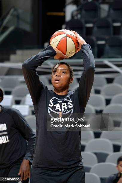 Clarissa Dos Santos of the San Antonio Stars warms up before the game against the Dallas Wings during the WNBA Preseason on April 29, 2017 at the...