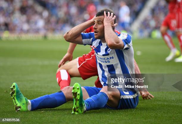 Tomer Hemed of Brighton and Hove Albion reacts during the Sky Bet Championship match between Brighton & Hove Albion and Bristol City at Amex Stadium...