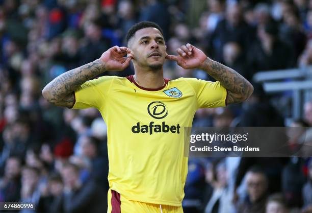 Andre Gray of Burnley celebrates scoring his team's second goal during the Premier League match between Crystal Palace and Burnley at Selhurst Park...