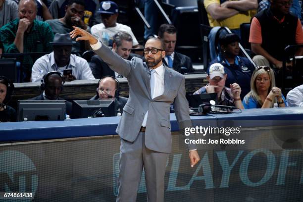 David Fizdale of the Memphis Grizzlies looks on during the game against the Memphis Grizzlies during Game Six of the Western Conference Quarterfinals...