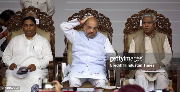 National President Amit Shah during his two day visit to Jammu on April 29, 2017 in Jammu, India. BJP President Amit Shah arrived Jammu and Kashmir...