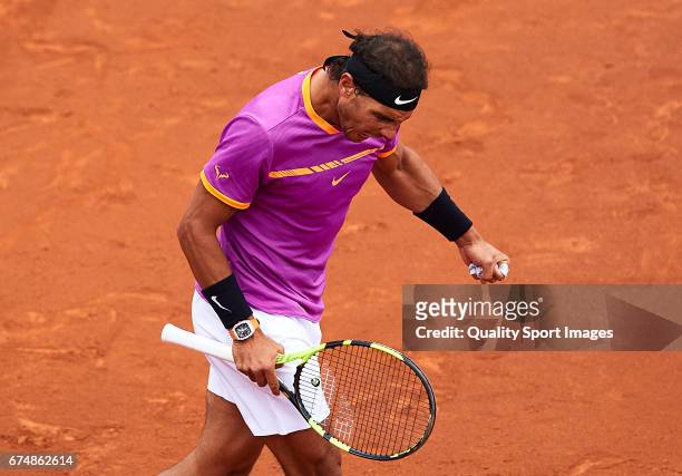 Rafael Nadal of Spain celebrates after winning his match against Horacio Zeballos of Argentina during the Day 6 of the Barcelona Open Banc Sabadell...