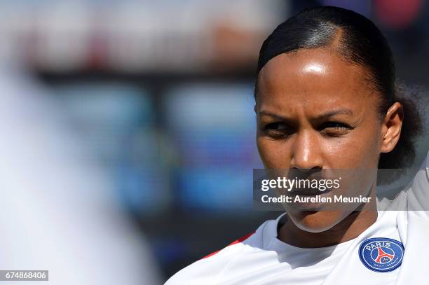 Marie Laure Delie of Paris Saint-Germain warms up before the Women's Champions League match between Paris Saint Germain and Barcelona at Parc des...