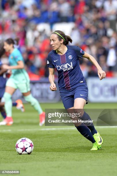 Sabrina Delannoy of Paris Saint-Germain runs with the ball during the Women's Champions League match between Paris Saint Germain and Barcelona at...