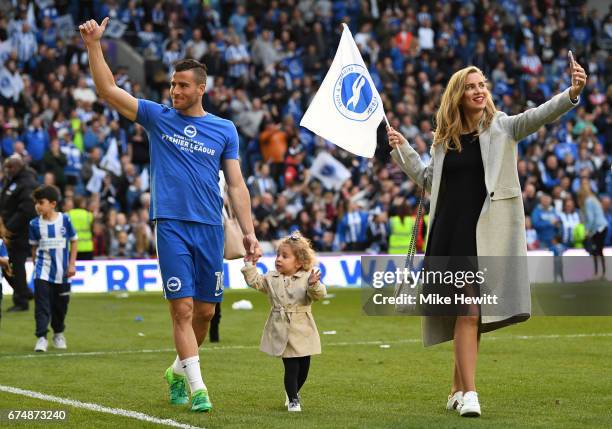 Tomer Hemed of Brighton takes part in a lap of honour with his family after the Sky Bet Championship match between Brighton & Hove Albion and Bristol...