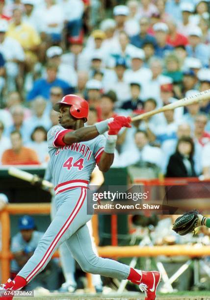 Eric Davis of the Cincinnati Reds circa 1989 bats at the 1989 MLB All Star game at the Big A in Anaheim, California