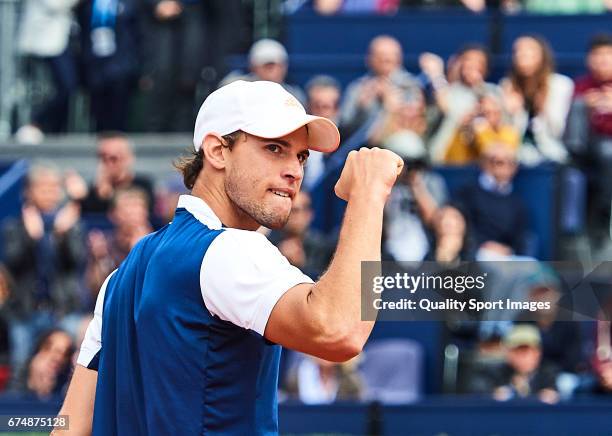 Dominic Thiem of Austria celebrates after winning the match against Andy Murray of Great Britain during the Day 6 of the Barcelona Open Banc Sabadell...