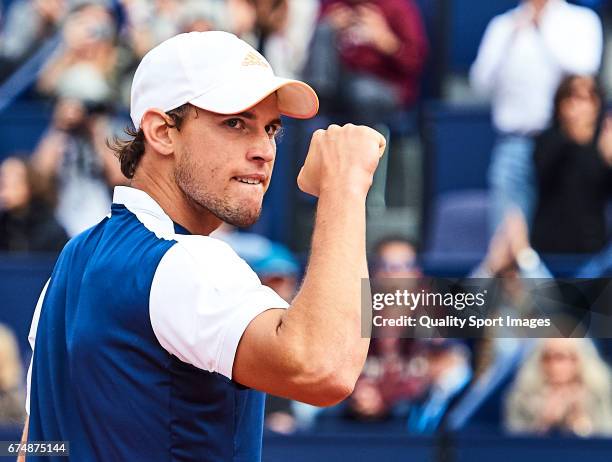 Dominic Thiem of Austria celebrates after winning the match against Andy Murray of Great Britain during the Day 6 of the Barcelona Open Banc Sabadell...