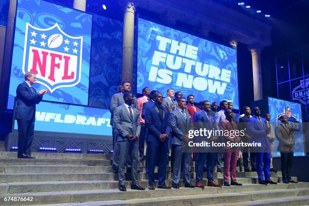 Commissioner Roger Goodell and the invited attendees to the 2017 NFL Draft at the NFL Draft Theater on April 27, 2017 in Philadelphia, PA.