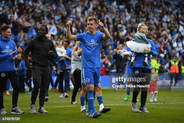 Uwe Huenemeier of Brighton acknowledges the home support after the Sky Bet Championship match between Brighton & Hove Albion and Bristol City at Amex...