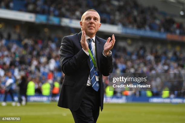 Brighton's CEO Paul Barber acknowledges the home support after the Sky Bet Championship match between Brighton & Hove Albion and Bristol City at Amex...