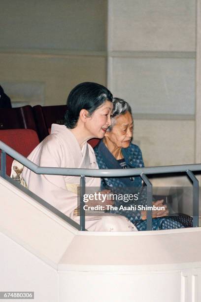 Empress Michiko attend a charity concert at Bunkamura Orchard Hall on April 13, 1997 in Tokyo, Japan.