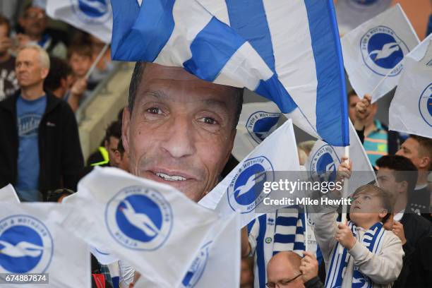 Large Chris Hughton image is held up in the crowd during the Sky Bet Championship match between Brighton & Hove Albion and Bristol City at Amex...