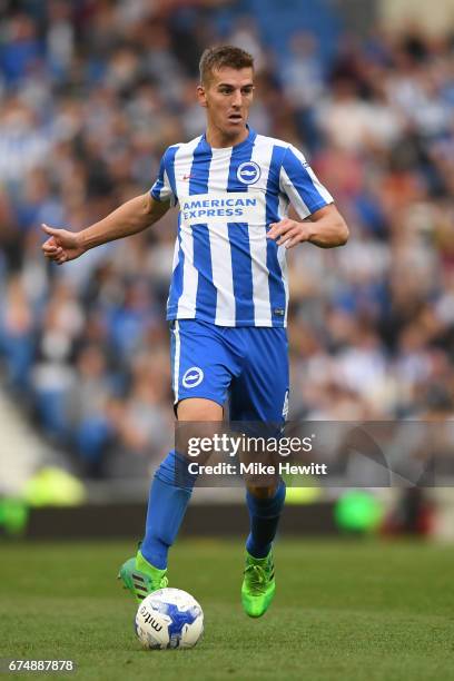 Uwe Huenemeier of Brighton in action during the Sky Bet Championship match between Brighton & Hove Albion and Bristol City at Amex Stadium on April...