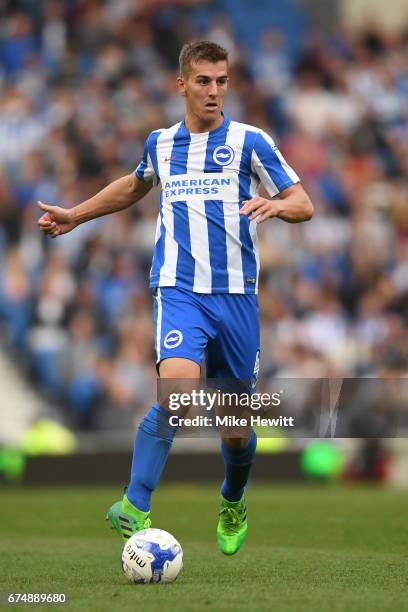 Uwe Huenemeier of Brighton in action during the Sky Bet Championship match between Brighton & Hove Albion and Bristol City at Amex Stadium on April...