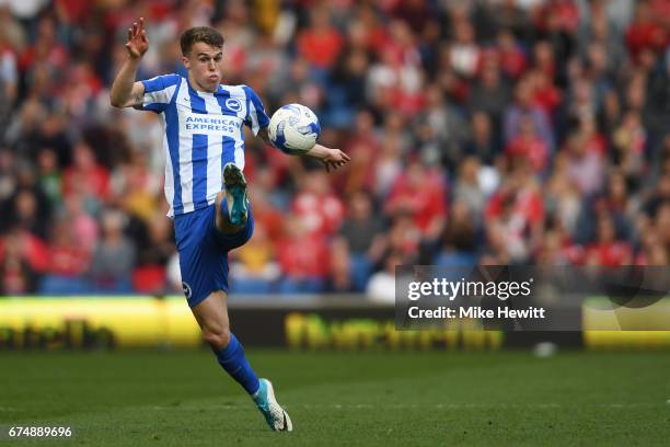 Solly March of Brighton in action during the Sky Bet Championship match between Brighton & Hove Albion and Bristol City at Amex Stadium on April 29,...