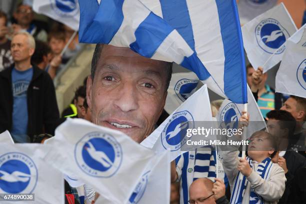 Large Chris Hughton image is held up in the crowd during the Sky Bet Championship match between Brighton & Hove Albion and Bristol City at Amex...