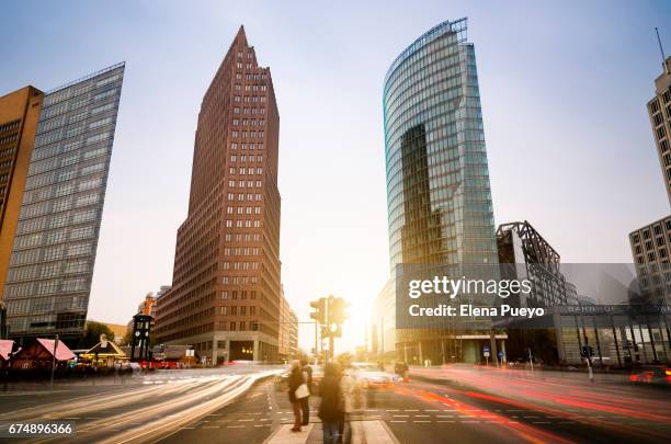 potsdamer platz at sunset with traffic - postdamer platz stock pictures, royalty-free photos & images