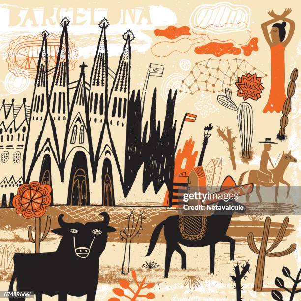 ilustrações, clipart, desenhos animados e ícones de barcelona na espanha - cultura espanhola