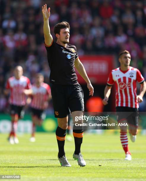 Harry Maguire of Hull City during the Premier League match between Southampton and Hull City at St Mary's Stadium on April 29, 2017 in Southampton,...