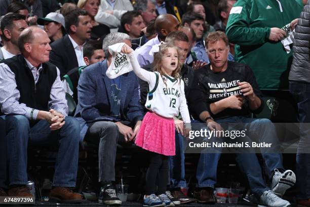 Milwaukee, WI Milwaukee Bucks fan cheers during the game against the Toronto Raptors during Game Six of the Eastern Conference Quarterfinals of the...