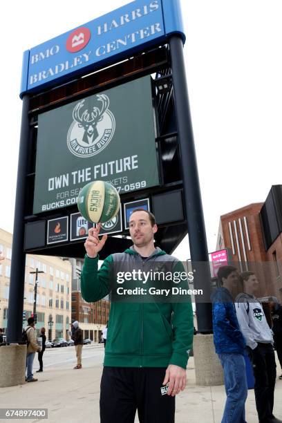 Milwaukee, WI Milwaukee Bucks fan poses for a photo before the game against the Toronto Raptors in Game Six of the Eastern Conference Quarterfinals...