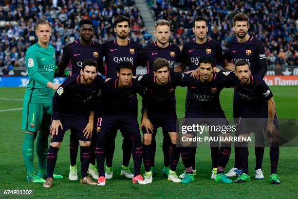 Barcelona's players: German goalkeeper Marc-Andre Ter Stegen, French defender Samuel Umtiti, Portuguese midfielder Andre Gomes, Croatian midfielder...