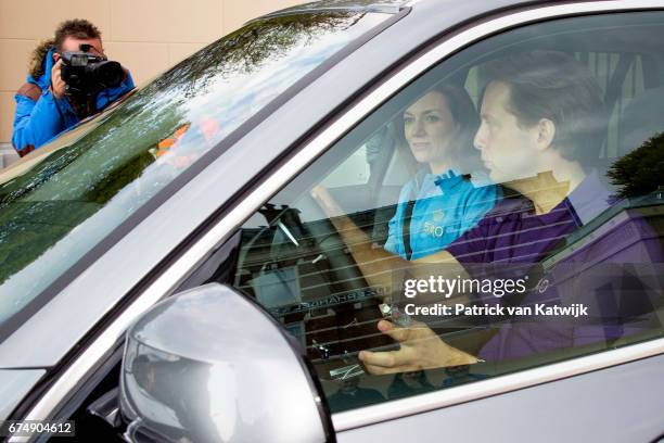 Prince Floris and Princess Aimee of The Netherlands arrive at Palace Noordeinde for an private birthday party for King Willem-Alexander in the Royal...