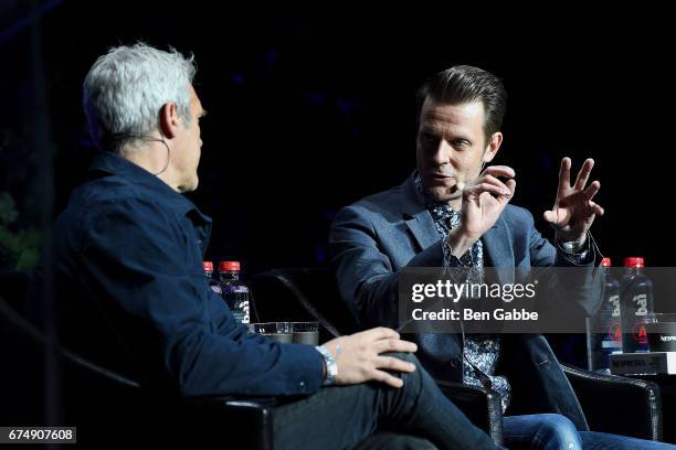 Filmmaker Neil Burger and writer Sam Lake speak at the Tribeca Games Festival during Tribeca Film Festival at Spring Studios on April 29, 2017 in New...