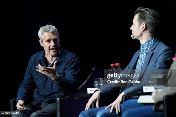 Filmmaker Neil Burger and writer Sam Lake speak at the Tribeca Games Festival during Tribeca Film Festival at Spring Studios on April 29, 2017 in New...