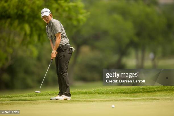 Eun-Jeong Seong of South Korea putts at the eleventh hole during the third round of the Volunteers of America North Texas Shootout at Las Colinas...