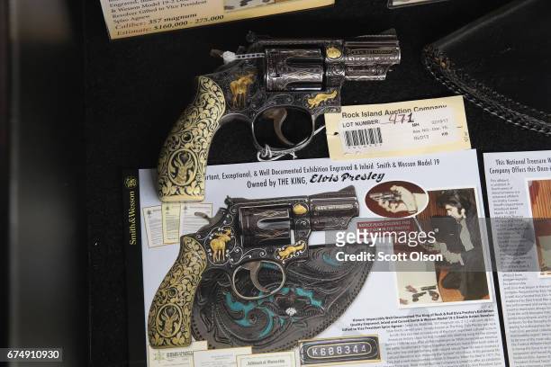 Magnum pistol once given to Vice President Spiro Agnew by Evis Presley is displayed by Rock Island Auction Company at the 146th NRA Annual Meetings &...