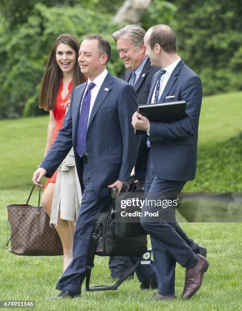 From left to right: Hope Hicks, White House Director of Strategic Communications, Steve Bannon, Chief Strategist, White House Chief of Staff Reince...