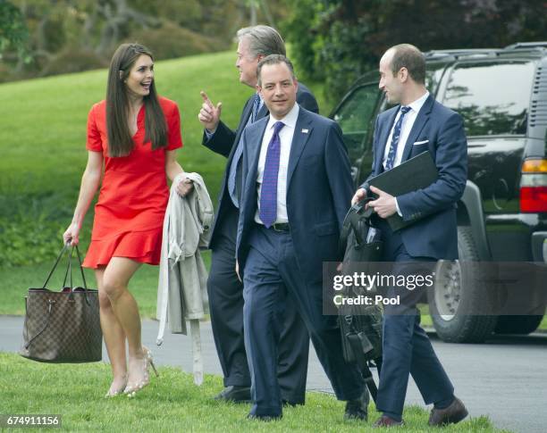 From left to right: Hope Hicks, White House Director of Strategic Communications, Steve Bannon, Chief Strategist, White House Chief of Staff Reince...