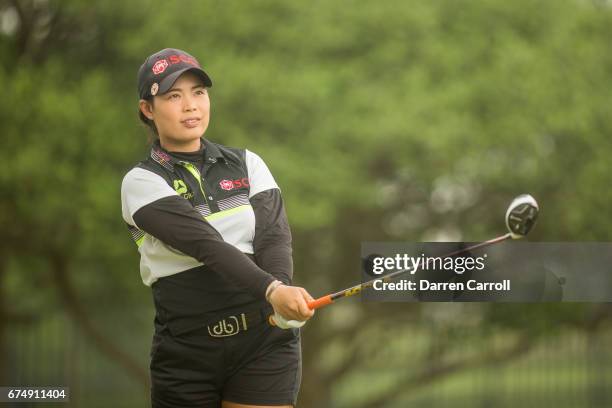 Moriya Jutanugarn of Thailand plays her tee shot at the second hole during the third round of the Volunteers of America North Texas Shootout at Las...