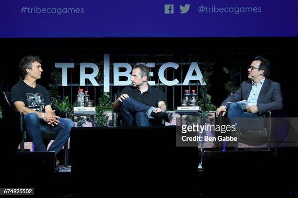 Director Doug Liman, video game designer Ken Levine and journalist Clive Thompson speak at the Tribeca Games Festival during Tribeca Film Festival at...