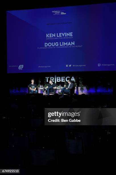 Director Doug Liman, video game designer Ken Levine and journalist Clive Thompson speak at the Tribeca Games Festival during Tribeca Film Festival at...