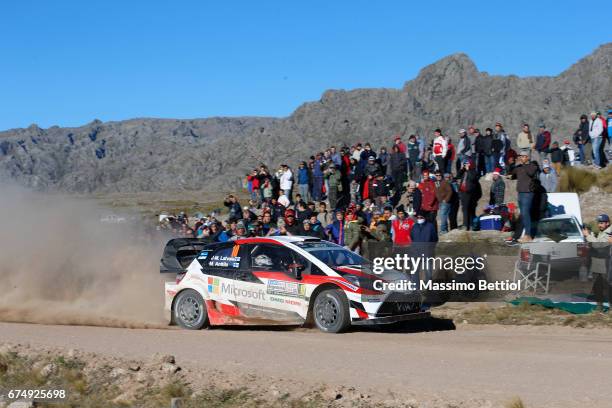 Jari Matti Latvala of Finland and Mikka Anttila of Finland compete in their Toyota Gazoo Racing WRT Toyota Yaris WRC during Day Two of the WRC...