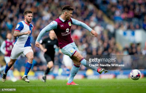 Scott Hogan of Aston Villa during the Sky Bet Championship match between Blackburn Rovers and Aston Villa at the Ewood Park on April 29, 2017 in...