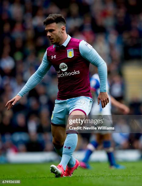 Scott Hogan of Aston Villa during the Sky Bet Championship match between Blackburn Rovers and Aston Villa at the Ewood Park on April 29, 2017 in...