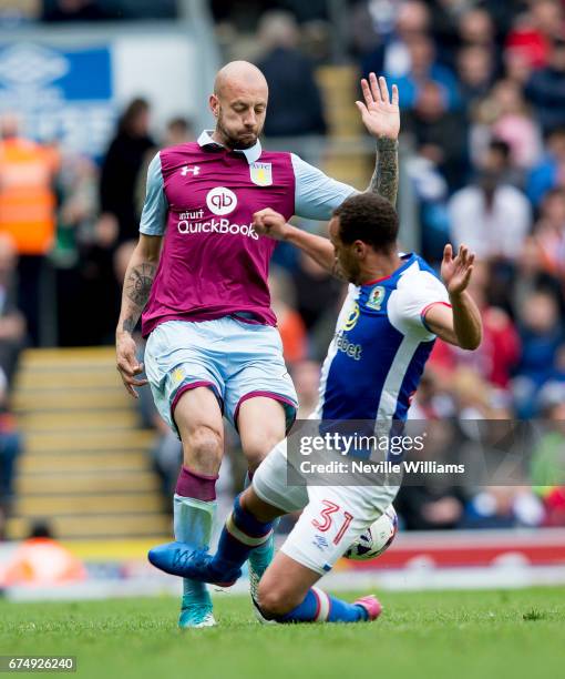 Alan Hutton of Aston Villa during the Sky Bet Championship match between Blackburn Rovers and Aston Villa at the Ewood Park on April 29, 2017 in...