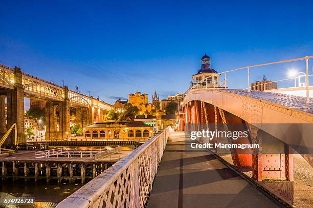 the swing bridge and the high level bridge - high level bridge newcastle upon tyne stock pictures, royalty-free photos & images