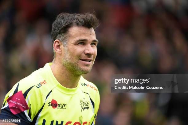 Mike Phillips of Sale Sharks during the Aviva Premiership match between Leicester Tigers and Sale Sharks at Welford Road on April 29, 2017 in...