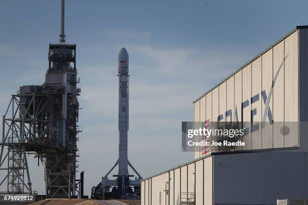 SpaceX rocket sits on launch pad 39A as it is prepared for the NROL-76 launch on April 29, 2017 in Cape Canaveral, Florida. SpaceX will attempt to...