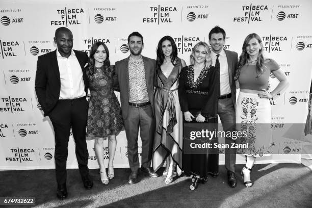 Nyasha Hatendi, Tara Lynne Barr, Zander Lehmann, Michaela Watkins, Liz Tigelaar, Tommy Dewey and Helen Estabrook attend the "Casual" Premiere during...